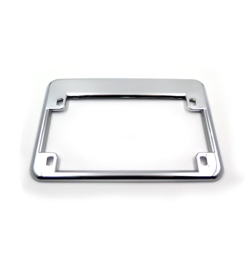 SKULL PIVOT- Chrome Finish Flat Extra 1" Width Motorcycle License Plate Frame - Universal Compatible with Any Motorcycle - color: Chrome, size: Extra wide