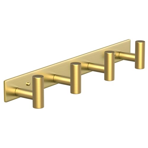 Wall Mounted Coat Rack-4 Hooks, Heavy Duty Stainless Steel Wall Hooks for Towel Coat Bag, Hat Rack Coat Hanger Coat Hooks Towel Racks for Bathroom Entryway Kitchen Hotel Office (Gold, 1 Pack) - color: Gold, size: "T" Shape 4 Hooks - 1 Pack