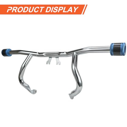 Engine Guard Flat Out Crash Bar for 2014-2025 Harley Touring Street Glide Road Glide Road King Electra Glide Ultra Models (Chrome w/Blue CNC) - color: Chrome w/Blue CNC