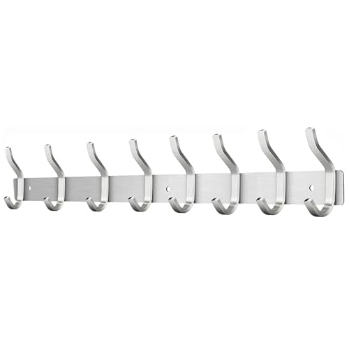 Wall Hooks Heavy Duty, 23 Inch Coat Rack Wall Mount with 8 Hooks, Silver Wall Hooks for Hanging Backpack, Bag, Purse, Clothes, Hat, Coat, Towel | Entryway & Bathroom Storage Organization Hanger - color: Silver, size: 8 Hooks