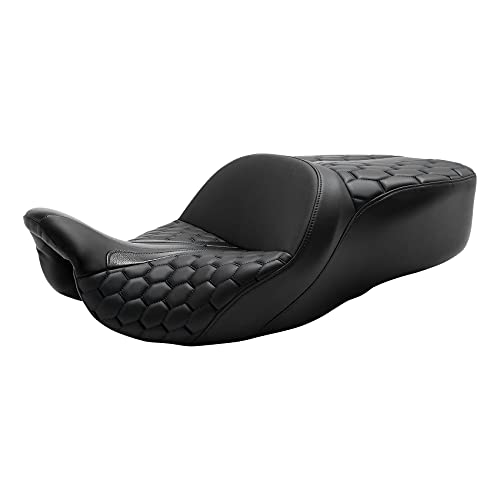 C.C. RIDER Motorcycle Gel Seat Hammock Rider Passenger Seat - Bagger Comb Strapped Seat Fit for Harley Touring 2009-2023 Road King FLHR Street Glide FLHX Road Glide FLTRX Electra Glide FLHT - color: 23# Gel Black