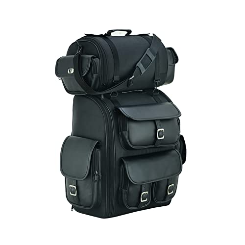 Daniel Smart Multi Pockets Biker Sissy Bar Bag - Included All Weather Protection Rain Cover - Motorcycle Touring Bag - Black - color: Non-Studed