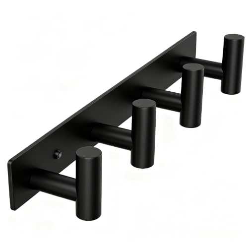 Wall Mounted Coat Rack-4 Hooks, Heavy Duty Stainless Steel Wall Hooks for Towel Coat Bag, Hat Rack Coat Hanger Coat Hooks Towel Racks for Bathroom Entryway Kitchen Hotel Office (Black, 1 Pack) - color: Black, size: "T" Shape 4 Hooks - 1 Pack