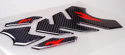 5D Real Carbon, Motorcycle Gas Tank Protector, Tank Pad Sticker, Tank Cap, Fuel Cap Decal, Top Clamp Triple Tree Pad with Keychain for R1, 4 Pcs Per Set