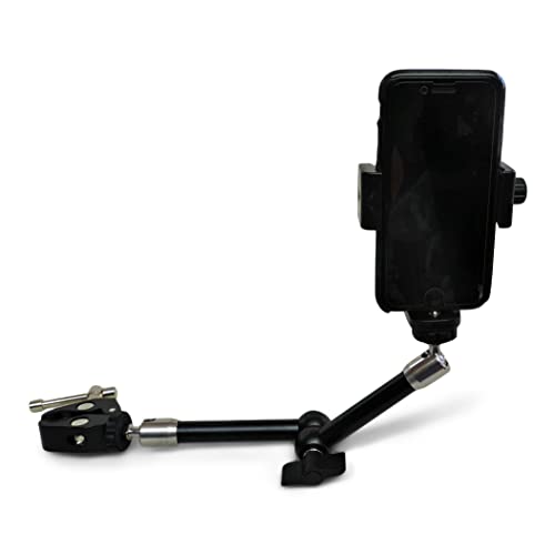 Universal Smartphone and Action Camera Mount for Small Diameter Tubing (3/4" to 1.5") – Machined Aluminum Holder with Quick-Adjust Arm for Outdoor, ATV, UTV, Boats, and Tree Stands