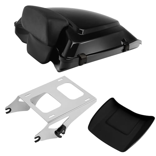 TCMT 5.5" Razor Motorcycle Trunk Box Backrest Pad Mounting Rack Fit For Harley 2014-2025 Touring Road King Street Road Electra Glide Pack - color: Black Latches Trunk Set+Chrome Rack A4, size: Fit For Touring 2014-2023