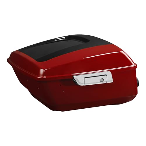 TCMT 13.7" King Motorcycle Trunk Box W/Latch Key Fit For Harley 2014-2025 Touring CVO Road King Road Glide Street Glide Electra Glide Ultra Limited Billiard Red/Vivid Black - color: Billiard Red/Vivid Black(W Speaker Holes)