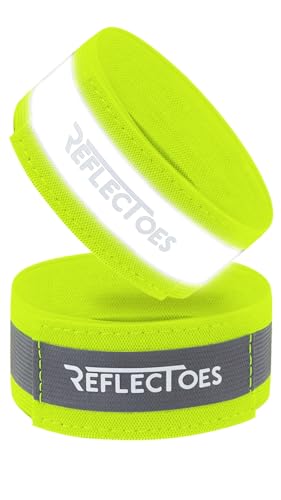ReflecToes Reflective Bands High Visibility Hi-Vis Straps for Running, Cycling & Walking, Adjustable 5-16" Reflective Gear for Arm, Ankle, Wrist or Leg - 360° Night Safety Reflector