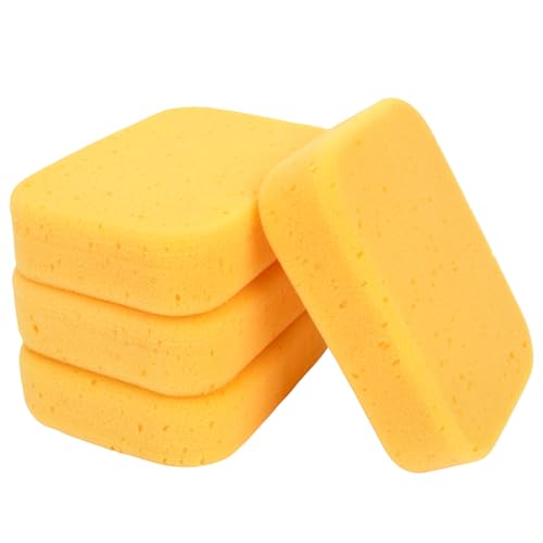 RAINFLOW 4PCS Large Car Wash Sponge – Sponges for Cleaning Extra Thick High-Density Pottery Sponges, Scratch-Free, Super Absorbent, Reusable for Auto Detailing, Waxing, and Cleaning