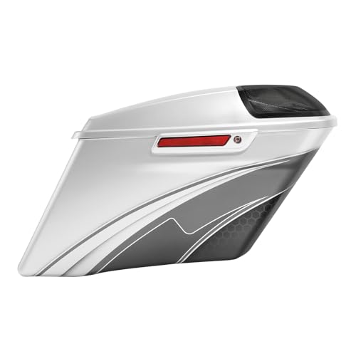 HR3 Custom 4" Stretched Hard Saddlebags w/Speaker Lids Compatible with 2014-later Harley Touring Road King Road Glide Street Glide Ultra Limited FLHT (Silver/Black Honeycomb Fade) - color: Custom- Silver / Black Honeycomb Fade