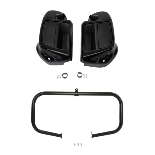 TCMT Highway Engine Guard Crash Bar Lower Vented Leg Fairing with 6.5" Speaker Pod Fit For Harley Touring 2014-2024 Road King Road Glide Street Glide Electra Glide - color: Black Crash Bar, Standard Leg, size: Style D-1 Lower Vented Leg