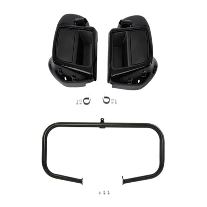 TCMT Highway Engine Guard Crash Bar Lower Vented Leg Fairing with 6.5" Speaker Pod Fit For Harley Touring 2014-2024 Road King Road Glide Street Glide Electra Glide - color: Black Crash Bar, Standard Leg, size: Style D-1 Lower Vented Leg