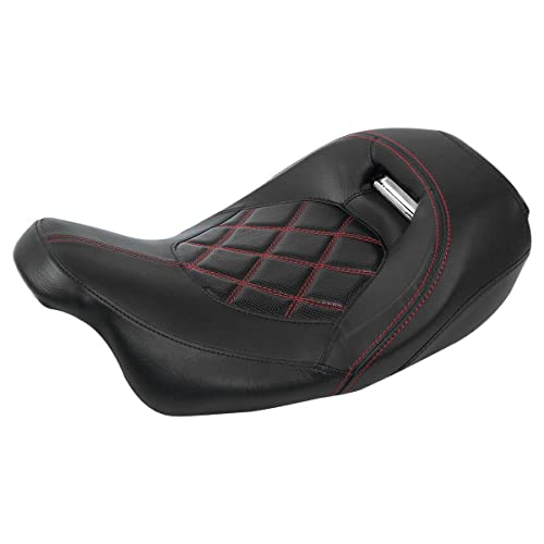 TCT-MOTORPARTS Low-Profile Driver Seat Front Solo Seat Fits for Harley Touring 2009-2023 Electra Street Road Glide CVO Road King Red Stitching - color: Driver Seat Red