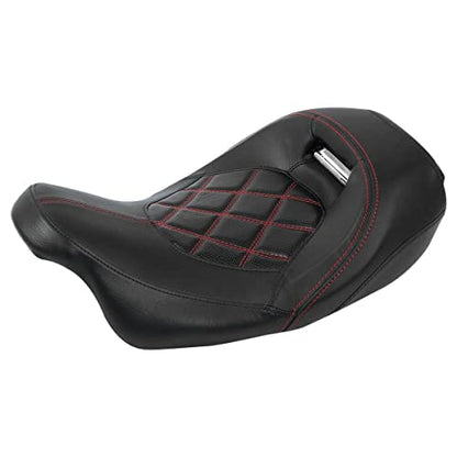 TCT-MOTORPARTS Low-Profile Driver Seat Front Solo Seat Fits for Harley Touring 2009-2023 Electra Street Road Glide CVO Road King Red Stitching - color: Driver Seat Red