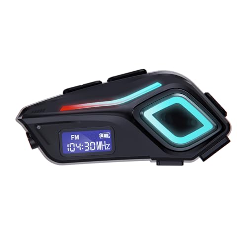 Docooler Motorcycle Headset BT5.4, Motorcycle Headset Communication System with LED Light, FM Radio, Voice Assistant, 40H Playtime, IP65 for Full or Half Helmet Off Road Helmets