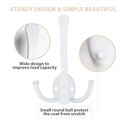 Homanu 8 Pack Coat Hooks Heavy Duty, Metal Three Prongs Large Coat Hooks Wall Mounted with 16 Screws, No Rust White Rustic Wall Hooks for Hanging Towel, Coat, Scarf, Bag, Hat, Cup, Key - color: 8 Pcs White