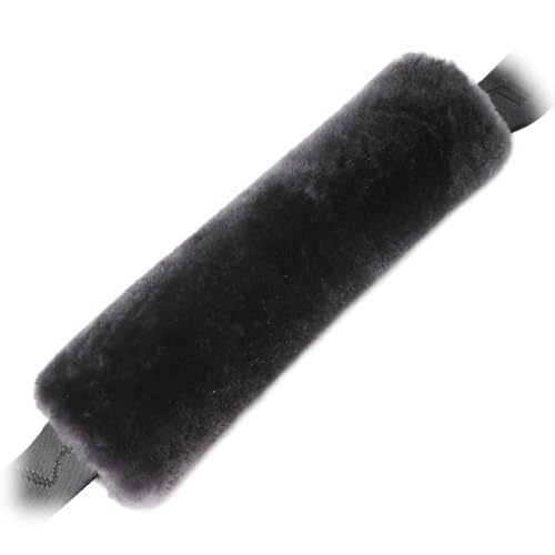 OGLAND Genuine Sheepskin Car Seat Belt Cover Pad-Soft Fuzzy Fluffy Seatbelt Covers-Comfy Shoulder Pad Neck Cushion Protector for Woman, Man, Girl Car Accessories, 1 Piece Carbon Black - color: Carbon Black