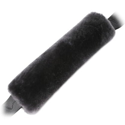 OGLAND Genuine Sheepskin Car Seat Belt Cover Pad-Soft Fuzzy Fluffy Seatbelt Covers-Comfy Shoulder Pad Neck Cushion Protector for Woman, Man, Girl Car Accessories, 1 Piece Carbon Black - color: Carbon Black