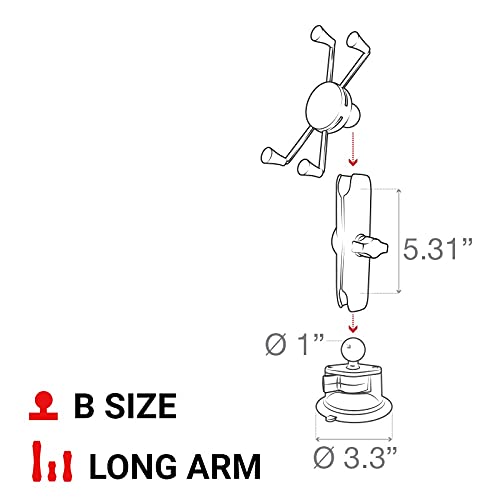 RAM MOUNTS X-Grip Large Windshield Phone Mount – Twist-Lock Suction Cup with Long Arm (RAM-B-166-C-UN10U) - style: Long Arm