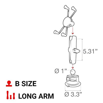 RAM MOUNTS X-Grip Large Windshield Phone Mount – Twist-Lock Suction Cup with Long Arm (RAM-B-166-C-UN10U) - style: Long Arm