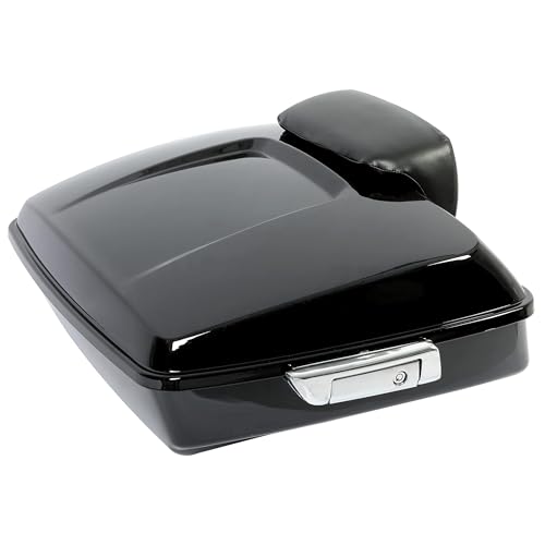 ECOTRIC Chopped Luggage Trunk W/Pad Compatible with 2014-2024 Harley Touring Road King Road Glide Street Glide Electra Glide Tail Box Trunk with Backrest - color: Black, size: Chopped Luggage Trunk W/ Razor Pad