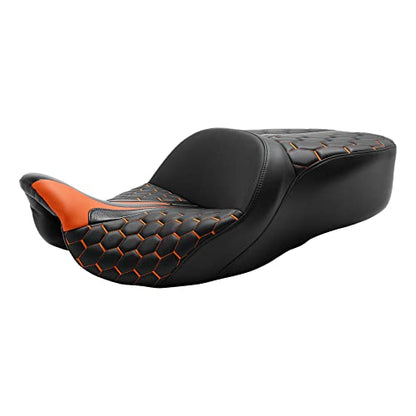 C.C. RIDER Soft Motorcycle Passenger Seat - Bagger Comb Strapped 2-Up One-Piece Fit for Harley Touring Road King FLHR Street Glide FLHX Road Glide FLTRX Electra Glide FLHT 2009-2023 - color: 23# Gel Orange