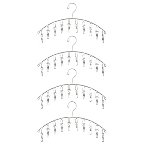 Toplife Clothes Hanger with 10 Clips, Stainless Steel, Windproof, for Drying Socks, Bras, Underwears, Baby Clothes, Hats, Scarfs, Towels, Pants and Gloves, Set of 4 (Indoors)