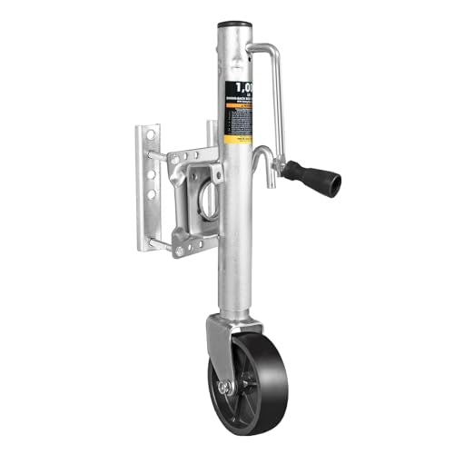 Torin 1000 lbs Trailer Jack with Wheel, Heavy Duty Swivel Boat Trailer Jack Single Whee, 10" Lift, Bolt-on Trailer Tongue Jack for RV Boat ATR39001B, Silver - size: 1,000 LBs, style: Single Wheel Trailer Jack