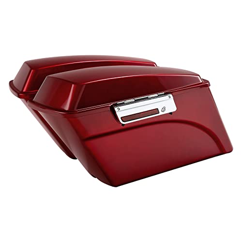 TCMT Hard Saddle bags Saddlebag w/Lid Latch & Liners Carpet Insert Fits For Harley Touring CVO Road Glide Road King Street Glide Electra Glide Ultra Classic 1994-2013 - color: Red Chrome Latches#A