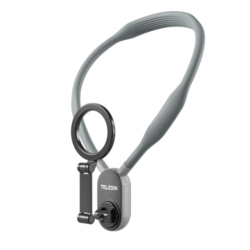 TELESIN Magnetic Neck Mount for Phones, Neck Cell Phone Holder POV/Vlog Selfie Mount Hand Free Phone Neck Holder Chest Stand Strap Video Recording for iPhone 17 16 15 14 13 12 Seires Android Phones - color: TELESIN Gray