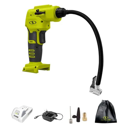 Sun Joe Cordless Tire Air Inflator and Compressor Kit w/ 2.0-Ah Battery, Charger and Nozzle Adapters - Portable Battery-Powered Inflating Tool for Car Wheels, Pools, and Bikes, IONMAX 24V-AJC-LTE - style: Standard Kit (w/2.0-Ah Battery + Charger)