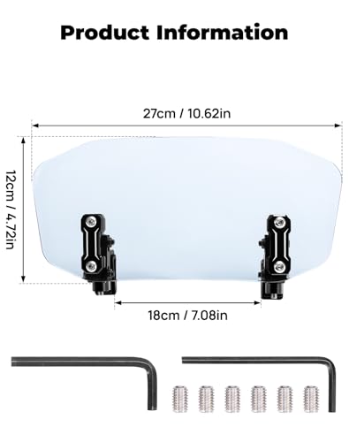 KEMIMOTO Motorcycle Windshield Upgraded Aluminum Metal Heightened Spoiler Clip Universal Adjustable Extension Clips Windshield Extension Dark Tint - color: Dark Tint