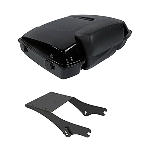 TCMT 5.5" Razor Motorcycle Trunk Backrest Pad Mount Rack Fit For Harley Touring 1997-2008 Touring Road King Electra Glide Road Glide Pack - color: Black Lacthes Trunk, size: Set B Black Rack