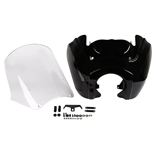 Green-L Gloss Black Front Upper Fairing with 15" Clear Windshield Fit for Harley Dyna Street Fat Bob - color: Gloss Black Fairing w/ Clear Windshield