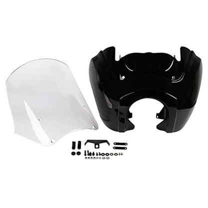Green-L Gloss Black Front Upper Fairing with 15" Clear Windshield Fit for Harley Dyna Street Fat Bob - color: Gloss Black Fairing w/ Clear Windshield