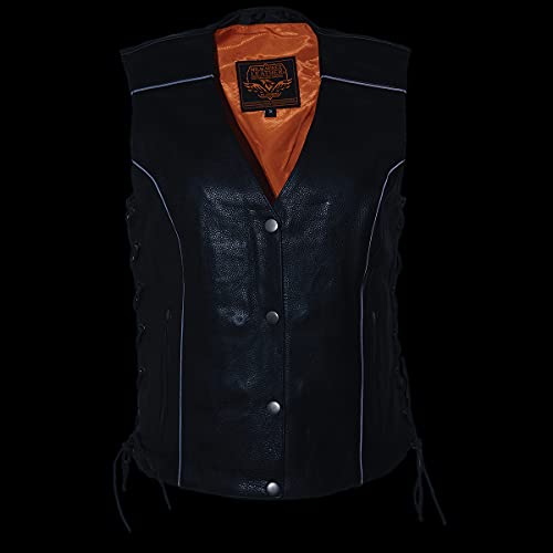 Milwaukee Leather Women's V-Neck Distress Grey Premium Leather Motorcycle Rider Vest w/Side Laces MLL4531 - color: Mll4500-black, size: X-Small