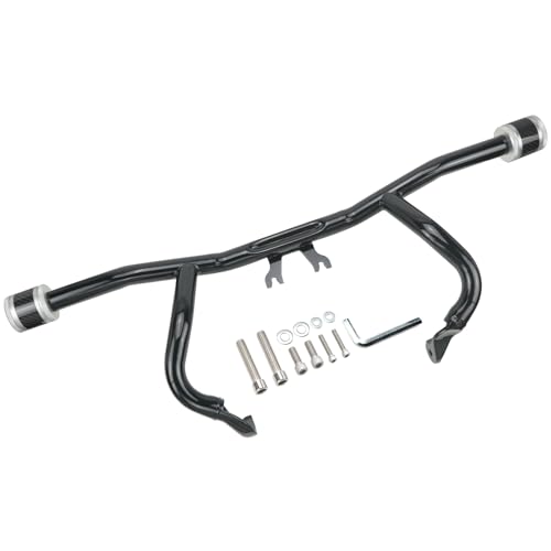 Engine Guard Flat Out Crash Bar for 2014-2025 Harley Touring Street Glide Road Glide Road King Electra Glide Ultra Models (Gloss Black w/Silver CNC) - color: Gloss Black w/Silver CNC