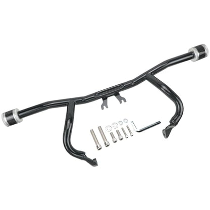 Engine Guard Flat Out Crash Bar for 2014-2025 Harley Touring Street Glide Road Glide Road King Electra Glide Ultra Models (Gloss Black w/Silver CNC) - color: Gloss Black w/Silver CNC