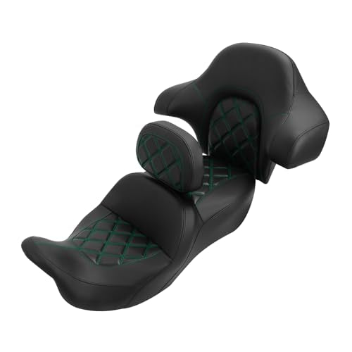 C.C. RIDER Driver Passenger Hammock Seat+ Rider Backrest+ Tour Trunk Backrest Fit For Harley Touring 2014-2023 Street Glide Road Glide Road King Electra Glide - color: 34# Green+ Rider Backrest+ Tour Trunk Backrest