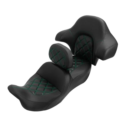 C.C. RIDER Driver Passenger Hammock Seat+ Rider Backrest+ Tour Trunk Backrest Fit For Harley Touring 2014-2023 Street Glide Road Glide Road King Electra Glide - color: 34# Green+ Rider Backrest+ Tour Trunk Backrest