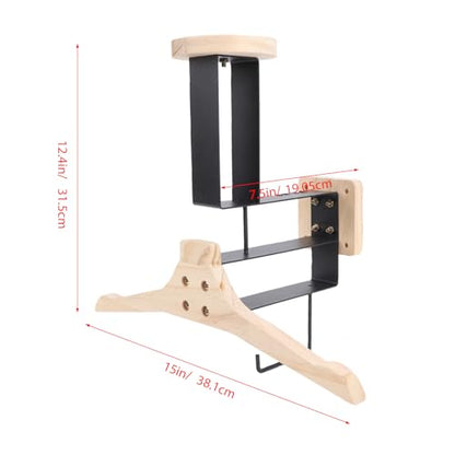 Keenso Motorcycle Helmet Holder, Solid Wood and Iron Wall Mount Hanger for Riding Gear Storage and Display