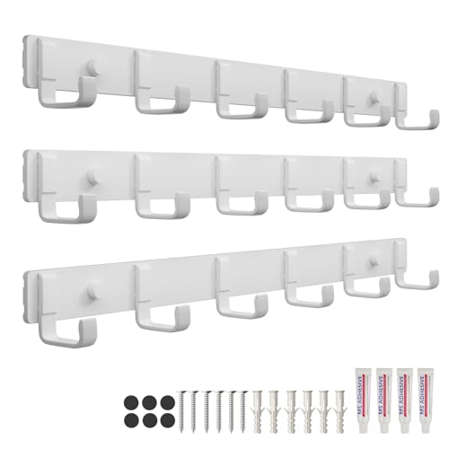 Coat Rack Wall Mount (3 Pack), Heavy Duty Wall Coat Hanger with 6 Coat Hooks for Entryway, Bedroom, Closet, Hanging Hats, Bags, Purses Jacket (White) - color: White - 3 Pack