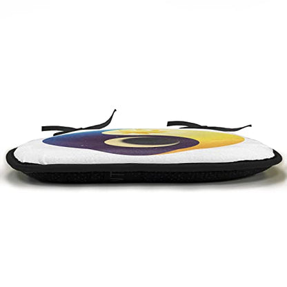 Lunarable Ying Yang Chair Cushion Pad, Sun and Moon Night and Day Stars Astrology Themed Illustration, Seat Padding for Kitchen & Patio with Anti-Slip Backing, 16"x16", Blue and Yellow - color: Blue and Yellow, size: Pack of 1