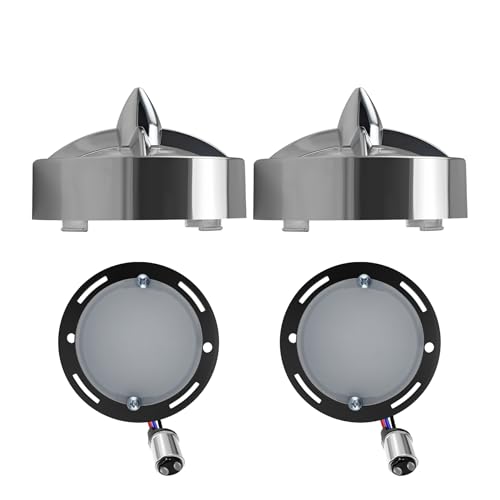 Motorcycle LED Turn Signals With 3 1/4" Clear Lens Covers 2 Pack, 1157 Dual Contact Front Rear White Amber Lights Custom Turbo Lamps Universal Fit Harley Ultra Classic Electra Glide Road King - color: 3 1/4" round Clear lenses with 1157 LED
