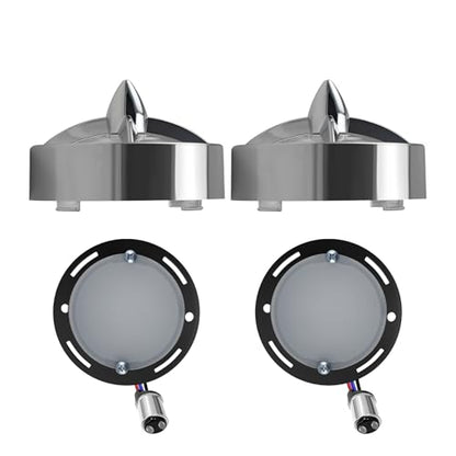 Motorcycle LED Turn Signals With 3 1/4" Clear Lens Covers 2 Pack, 1157 Dual Contact Front Rear White Amber Lights Custom Turbo Lamps Universal Fit Harley Ultra Classic Electra Glide Road King - color: 3 1/4" round Clear lenses with 1157 LED