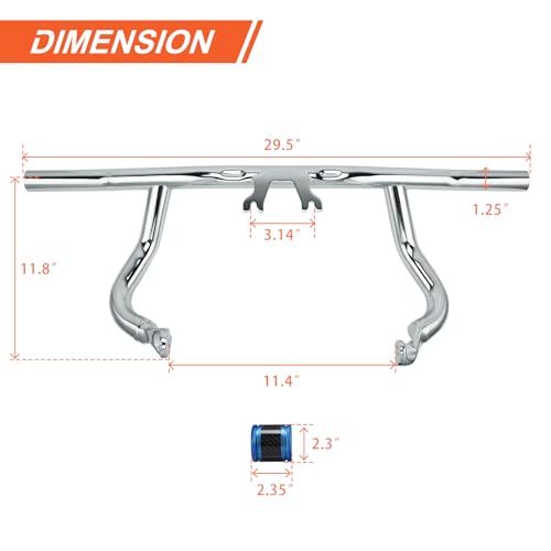 Engine Guard Flat Out Crash Bar for 2014-2025 Harley Touring Street Glide Road Glide Road King Electra Glide Ultra Models (Chrome w/Blue CNC) - color: Chrome w/Blue CNC