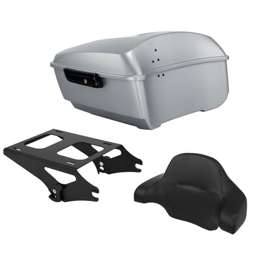 TCT-MOTORPARTS Atlas Silver Metallic King Tour Luggage Trunk Backrest Mount Rack Fits for Street Glide FLHX Ultra Limited FLHTK 2024 Harley Touring 14-25 - color: Fit for Atlas Silver Metallic, size: King Trunk+Black Mount Rack