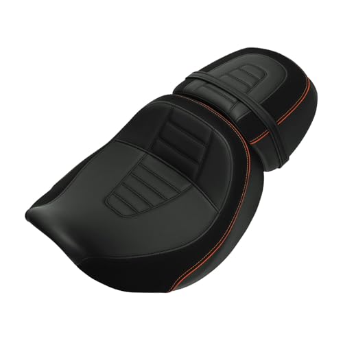 C.C. RIDER Low-Profile Rider&Passenger Seat Fit for Harley Touring 2023-2025 CVO Street Glide FLHXSE CVO Road Glide FLTRXSE 2024-2025 Street Glide FLHX Road Glide FLTRX FLTRXSTSE - size: 01# Black+ Orange Stitchs
