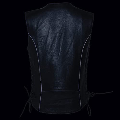 Milwaukee Leather ML1296 Women's Black Leather Side Laced Motorcycle Vest w/Reflective Tribal - color: Purple, size: 5X-Large