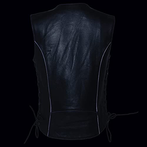 Milwaukee Leather ML1296 Women's Black Leather Side Laced Motorcycle Vest w/Reflective Tribal - color: Purple, size: 3X-Large
